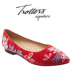 Trotters Signature Leather Estee Embroiderd Ballet Flats